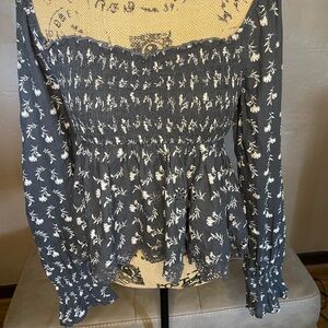 American Eagle Outfitters Gray Smocked Peplum Blouse PTP 15”